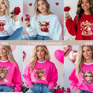 Highland Cow svg png, Valentine Coquette Png, Valentine&#39;s Day, Retro Valentine  Png, Valentine Heart Png, Love Png, Sublimation Designs, DTF