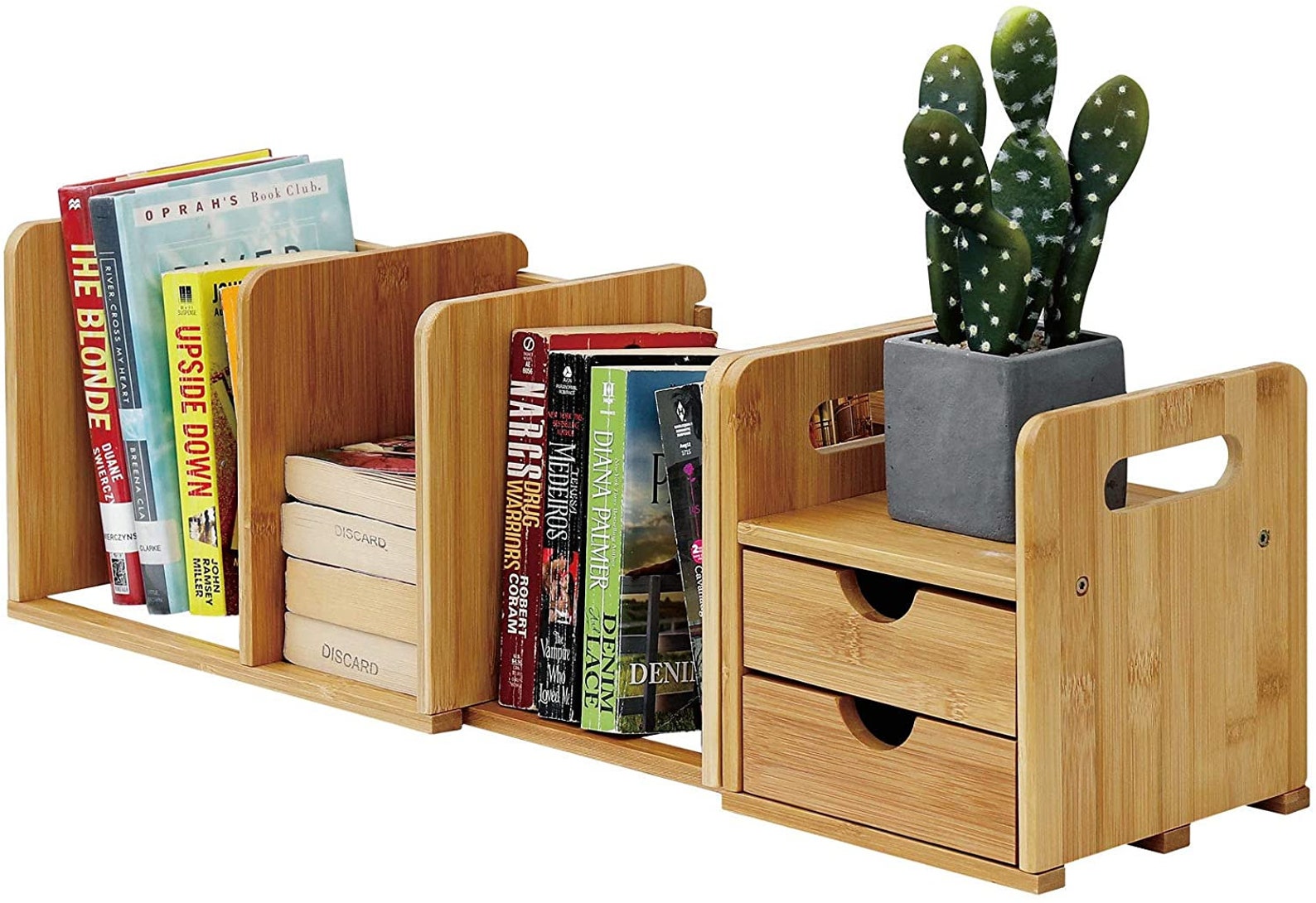 Expandable Desktop Bookshelf Bamboo Desk Organizer