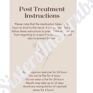Botox Aftercare Card | Post care Instructions | Neurotoxin | Injectables | Nurse Injector | Aesthetic Nurse Injector | Registered Nurse