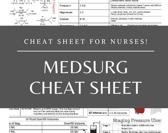 Medical Surgical Nursing | Nursing Cheat Sheet | Nursing Clinical | Student Nurse | Clinical Cheat Sheet | Printed + Laminated