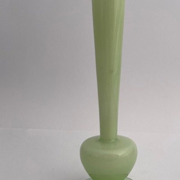 Italian Vintage Empoli Cased Glass Vase Made in Italy Green/ White 1950 1960 Collectible Retro shape tall