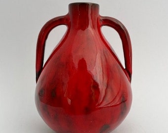 Bitossi Pottery Red Vase Twin Handled signed 'ITALY'