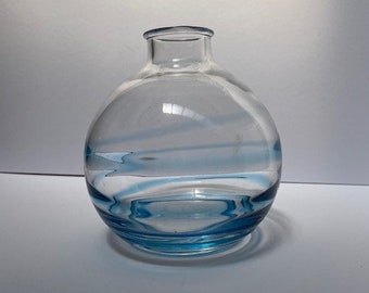 Vintage Art Glass Vase with Blue Swirl