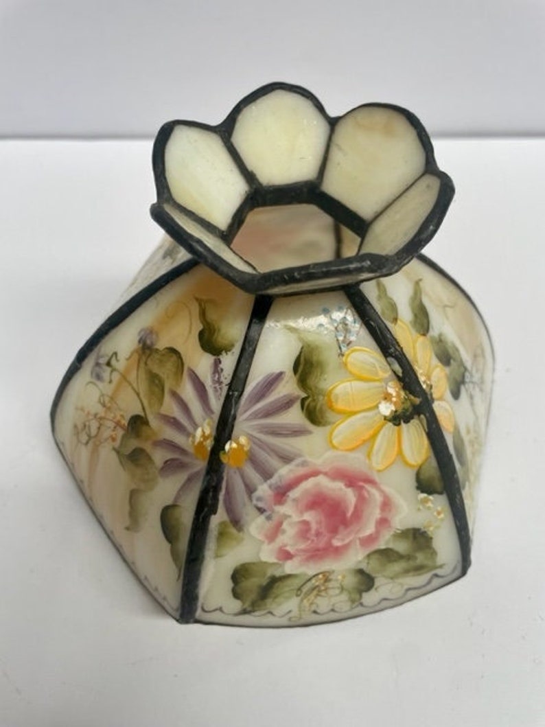 Small Vintage Glass Lamp Shade Hand Painted Floral Design 1940s 1950s ...