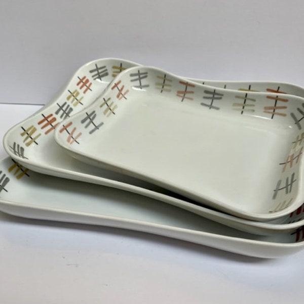 Upsala Ekeby Karlskrona 3 plate set, 1950s Swedish made porcelain