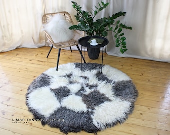 Handmade Luxury Patchwork, Natural GOTLAND Sheepskin Rug, Long Beautiful Curly Hair, Bedspread, Christmas Gift