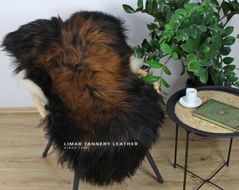 Icelandic Sheepskin Rug, Long Fiery Black Beautiful Hair, Housewarming Gift, Room Decor, Handmade, Boho Decor, Scandinavian Rug