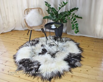 Mooi origineel vloerkleed natuurlijke schapenvacht lang haar, housewarming cadeau, lederen vloerkleed, sprei, zero waste
