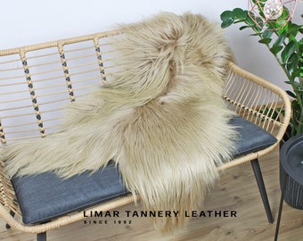 Original Sheepskin Rug Long Hair, Dyed Sheepskin, Shabby Chic Room Decor, Leather Area Rug, Housewarming Gift