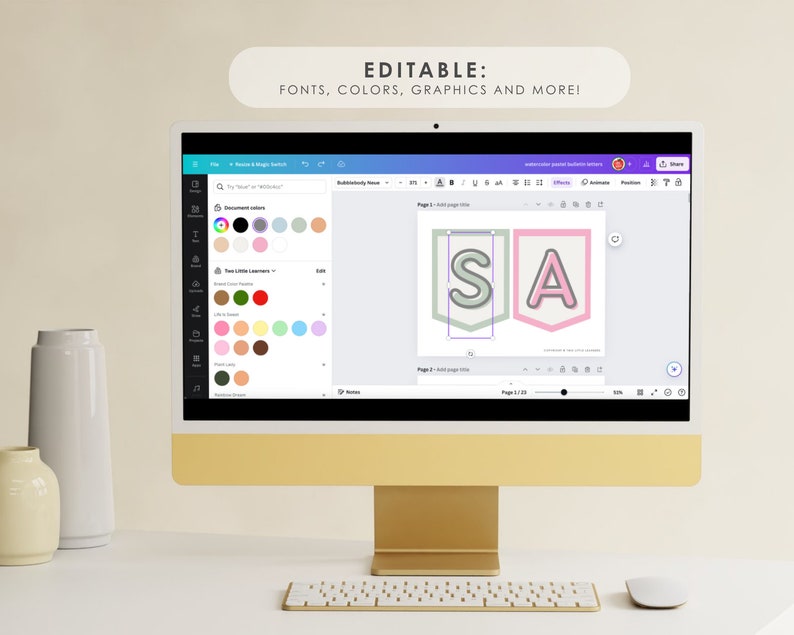 Watercolor Pastel Classroom Decor, Bulletin Board Letters, Editable in ...
