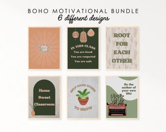 Pflanze Boho Klassenzimmer Dekor, Inspiration Poster, Groovy Homeschool, 6er Set, Poster Printables, Bulletin Board Prints, SOFORTIGER DOWNLOAD