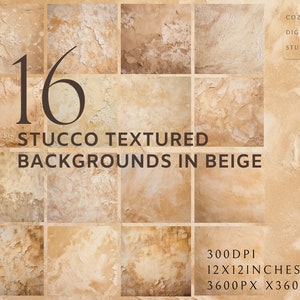 Set of 16 Stucco Beige Textured Digital Backgrounds for Invitations, Scrapbooking, Social Media Graphics and More