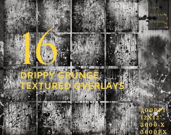 Drippy Grunge Texture Overlays: Black and White (Digital Download)