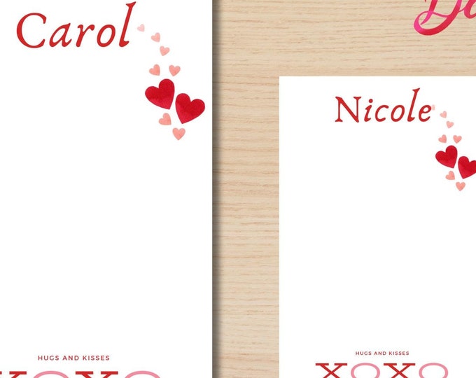 Personalized Valentines Notepad / Teacher Gift Valentines / Valentines Gift / Gift For Teachers /Custom Teacher Gift/Xoxo Huges and kisses