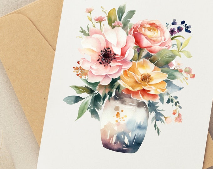 Personalized Watercolor Flower Notecard | Elegant Botanical Design | Perfect Xmas Gifts & Stationery for Any Occasion