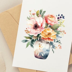 Carte de correspondance de fleurs sauvages/jeu de cartes de fleurs aquarelles/pot Mason/jeu de cartes de correspondance avec enveloppe/cartes vierges. papeterie pliée