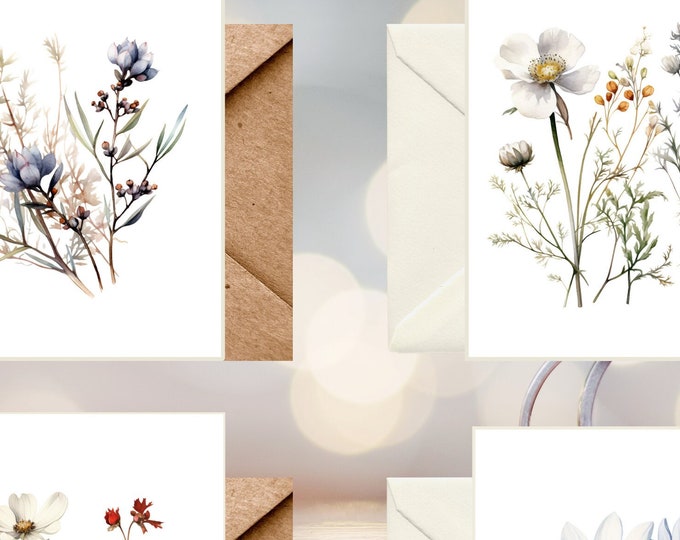 Notecard assorted wildflowers Greeting card flower for gift floral botanical blank cards folded stationery greeting cards Set with envelope