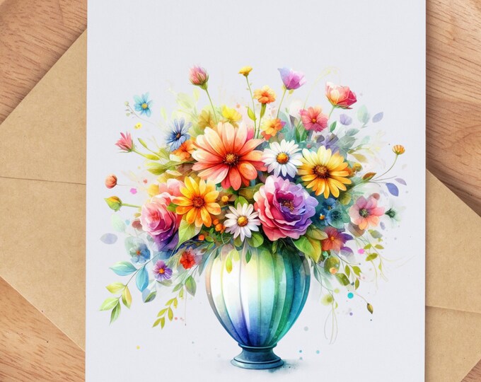 Wildflower Notecard /watercolor flowers card set / mason jar / notecards  set with envelope/ blank cards . folded stationery