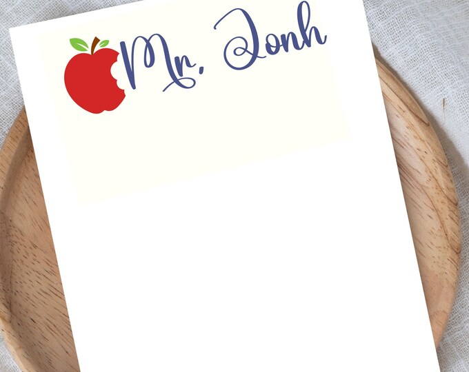 Teacher Appreciation Gift, Personalized , Teacher Christmas Gift, Back to School Gift/Apple Personalized Teachers Gift / Lined Note pad