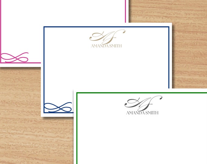 Personalized Stationery - Flat Note Card Set for Families , Women, Custom Cards for Thank You & Occasion Messages