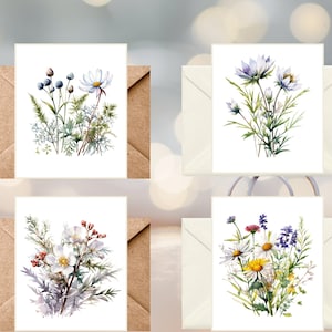 Tarjeta de notas con flores silvestres surtidas, tarjeta de felicitación con flores para regalo, tarjetas en blanco florales botánicas, papelería plegada, tarjetas de felicitación, juego con sobre