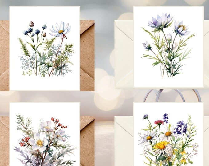 Notecard assorted wildflowers Greeting card flower for gift floral botanical blank cards folded stationery greeting cards Set with envelope