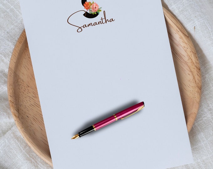 Monogrammed Notepad Personalized Floral Initial Custom Notepad 2 Sizes Modern Stationery Gift