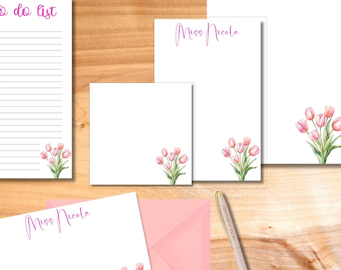 Personalized Notepad Set/Complete Gift Sets/Floral Blue Personalized Stationery Set Customizable /Gift for her/ 50 or 100 sheets /to do List