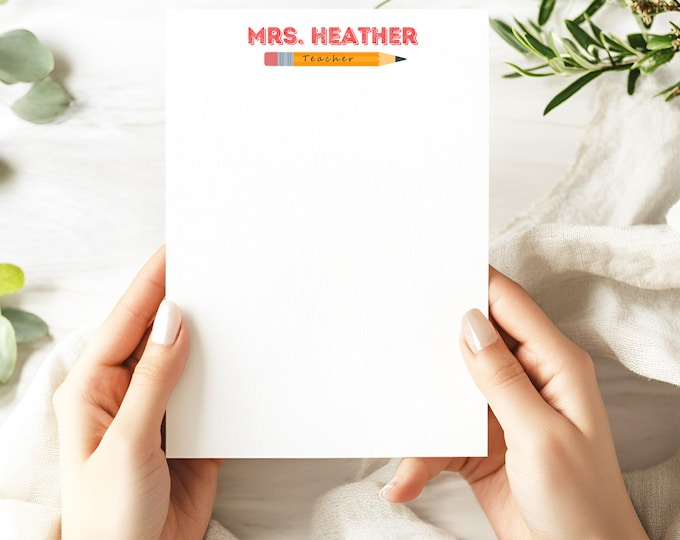 Personalized Teacher Notepad - Custom Yellow Pencil Writing Pad, Teacher Appreciation Gift, Custom Teacher Gift, Classroom Supplies