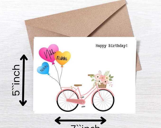 Customized Birthday Card with Heart Balloon | Sweet and Charming Design | Kraft Envelope Included