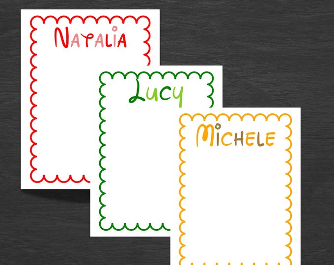 Personalized Notepad/ Scallop Stationery/ Scallop Design Border/ Teacher Gift/ Colorful Modern Stationery/ Cute Gif Party favors /Guest Gift
