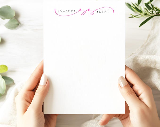 Personalized Notepad with Script Monogram – Custom Modern Stationery, Pretty Monogrammed Note Pad for Gift & Office Use