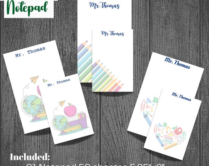 Gift Set Personalized Notepads - Cute Teacher Gift - Custom Notepad for Teacher Appreciation, Back to School, or End of Year Gift