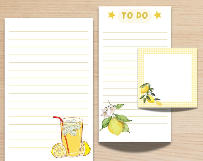 Gift Set Notepad Lemon-Themed Stationery Set of 3, Summer Notepads planning and Lists, Bright Gift for Office or Home Use