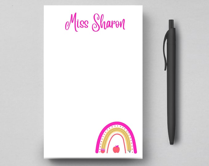 Teacher Personalized Notepad, Rainbow Custom Teacher Pad, Teacher Appreciation, Writing Pad, Gift for Teacher, Teacher Gift,