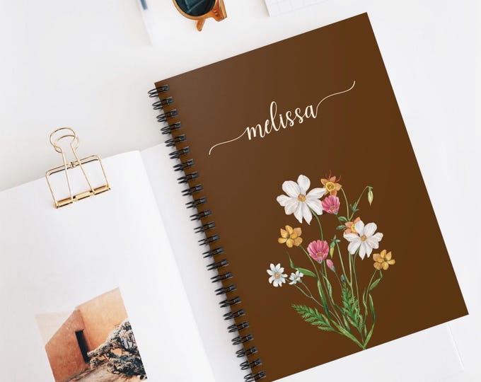 Personalized Floral Spiral Notebook: Custom Name Journal