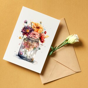 Ensemble de 5 notes de fleurs sauvages avec enveloppe, carte aquarelle pot Mason, papeterie élégance botanique à offrir, carte de voeux de remerciement