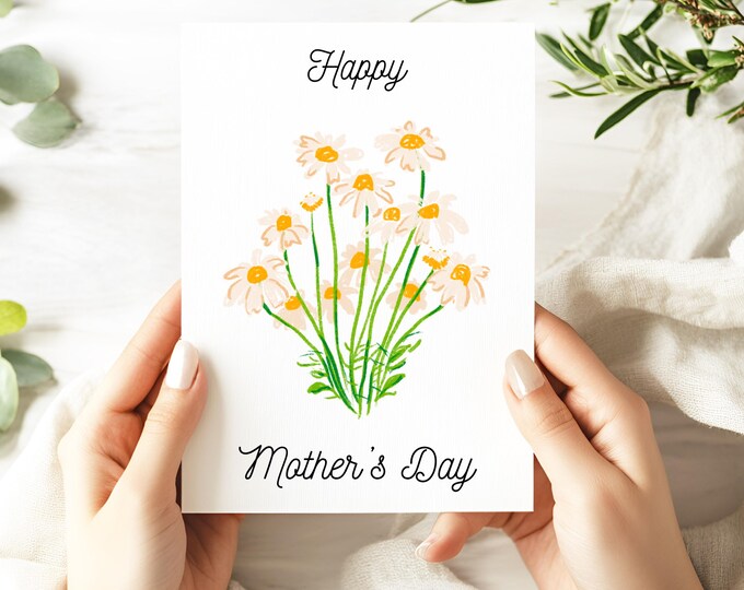 Mother’s Day Card Folded, Watercolor Flowers Design ,5x7 High Quality Cardstock, Greeting with Envelope Perfect Mom Gift