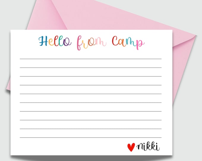 Summer Camp -Personalized  Hello Camp Notecard /Flat Notecard for kids/ Camp Thank You Note, Personalized Stationery, Letters from home Camp