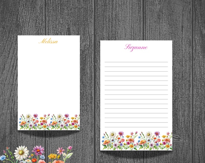 Custom Notepad with Flowers, Floral Personalized Notepad for Her, Wildflower Note Pad, Garden Stationery, Anniversary Gift, Cut Note