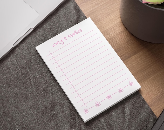 Personalized Floral Sticky Notes / Cute Pink Lined Notepad for Daily Organization, Students, Teachers, and Gifts