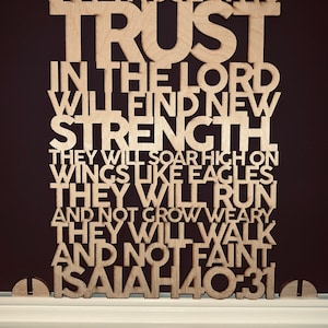 Wooden  Faith Scripture Sign w/Stand &quot;Isaiah 40:31&quot; Laser Cut