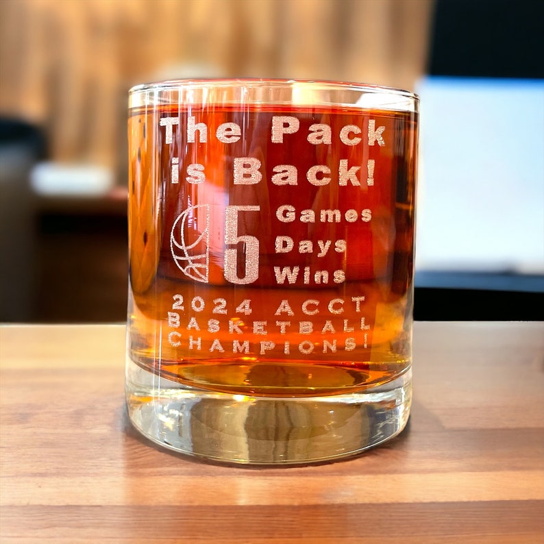 5 Wins, College Basketball, Rocks glass, nc state, pack is back,championship image 1