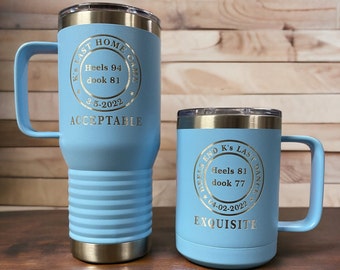 15 of 20 oz SS UNC-bekers met 'K's Last Dance' en 'K's Last Home Game', Carolina Tar Heels, Blue Devils, College Basketball.