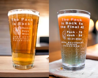 Juego de coleccionista de vaso de pinta NCSU 2024, "5 victorias" y "Final 4", baloncesto estatal y universitario