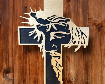 Rostro de Jesús en la cruz - Señal de escritura de fe de madera