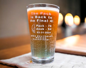 The Pack is Back Final 4 Pint Glass, College Basketball, Champions, Wolf Pack, ACC