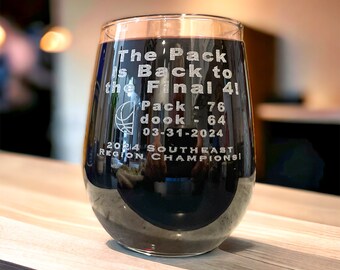 F4, College Basketball, Stemless wine glass, nc state, pack is back,championship