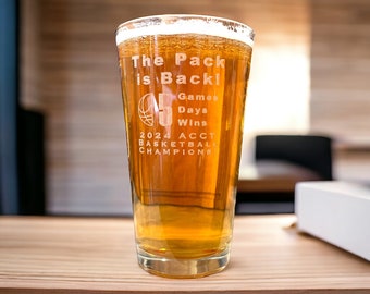 The Pack is Back Pint Glass, College Basketball, Champions, Wolf Pack, ACC