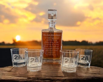 Engraved Bourbon Decanter Set with 4 Glasses - Bourbon Decanter, Decanter Set Personalized, Whiskey Decanter, Bourbon Glasses, wedding gift